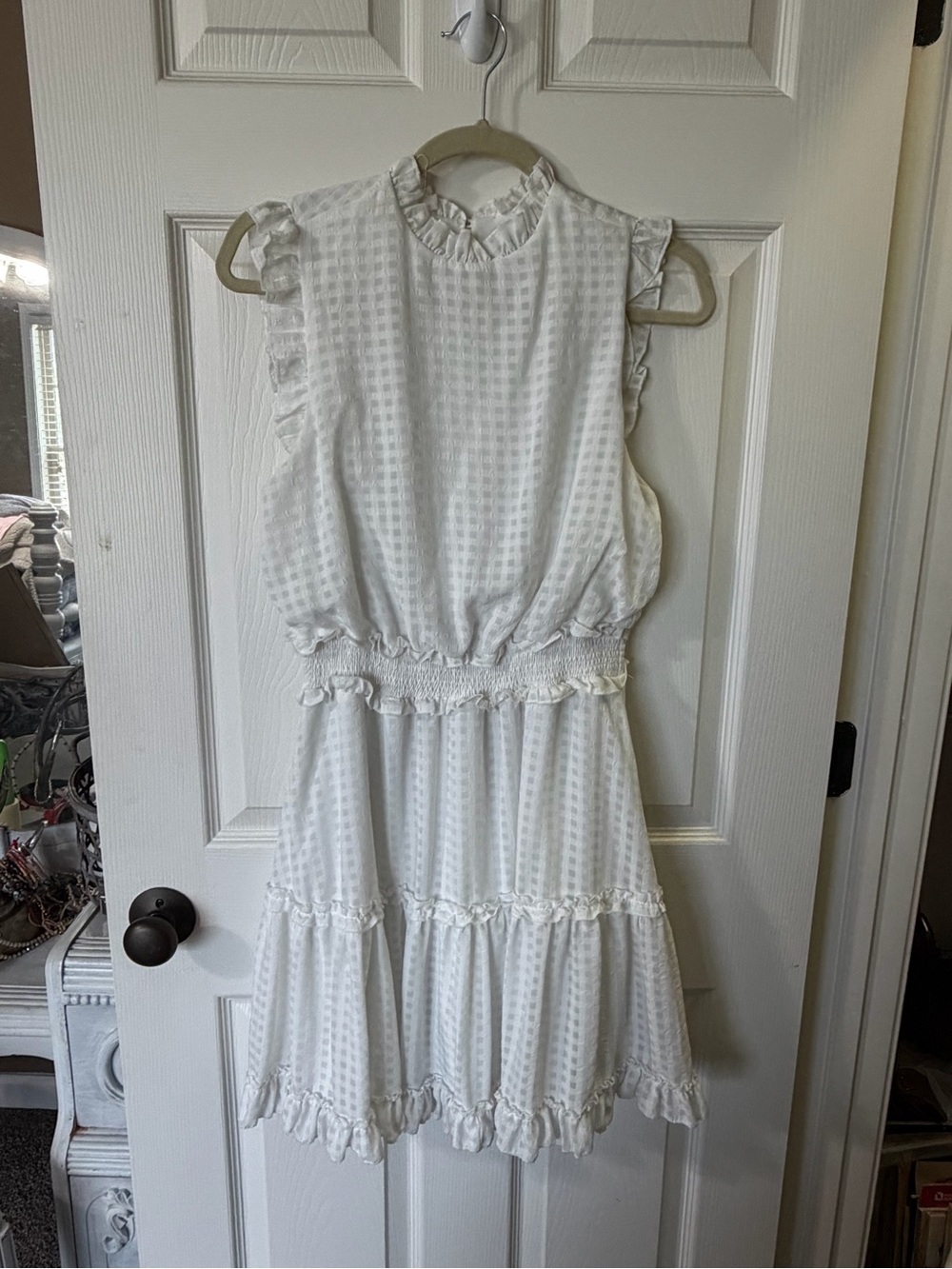 Women's White Ruffle Tiered Midi Dress small